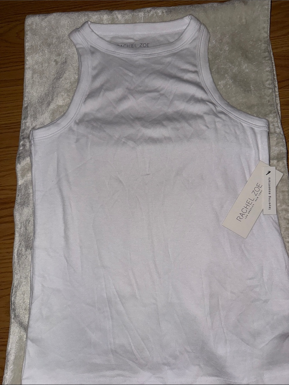 Rachel Zoe White Ribbed High-Neck Tank Top